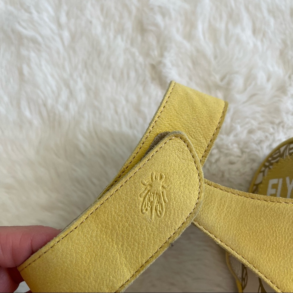 Fly London Light Yellow Leather Wedge Sandals - Picture 10 of 11